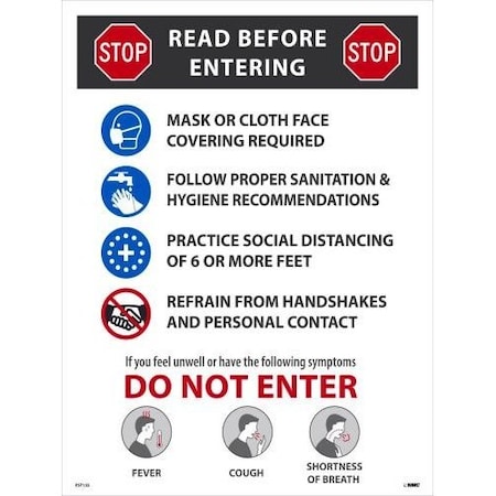 Nmc Poster, STOP READ BEFORE ENTERING, HeavyDuty Poster Paper, 24 H x 18 W in PST155